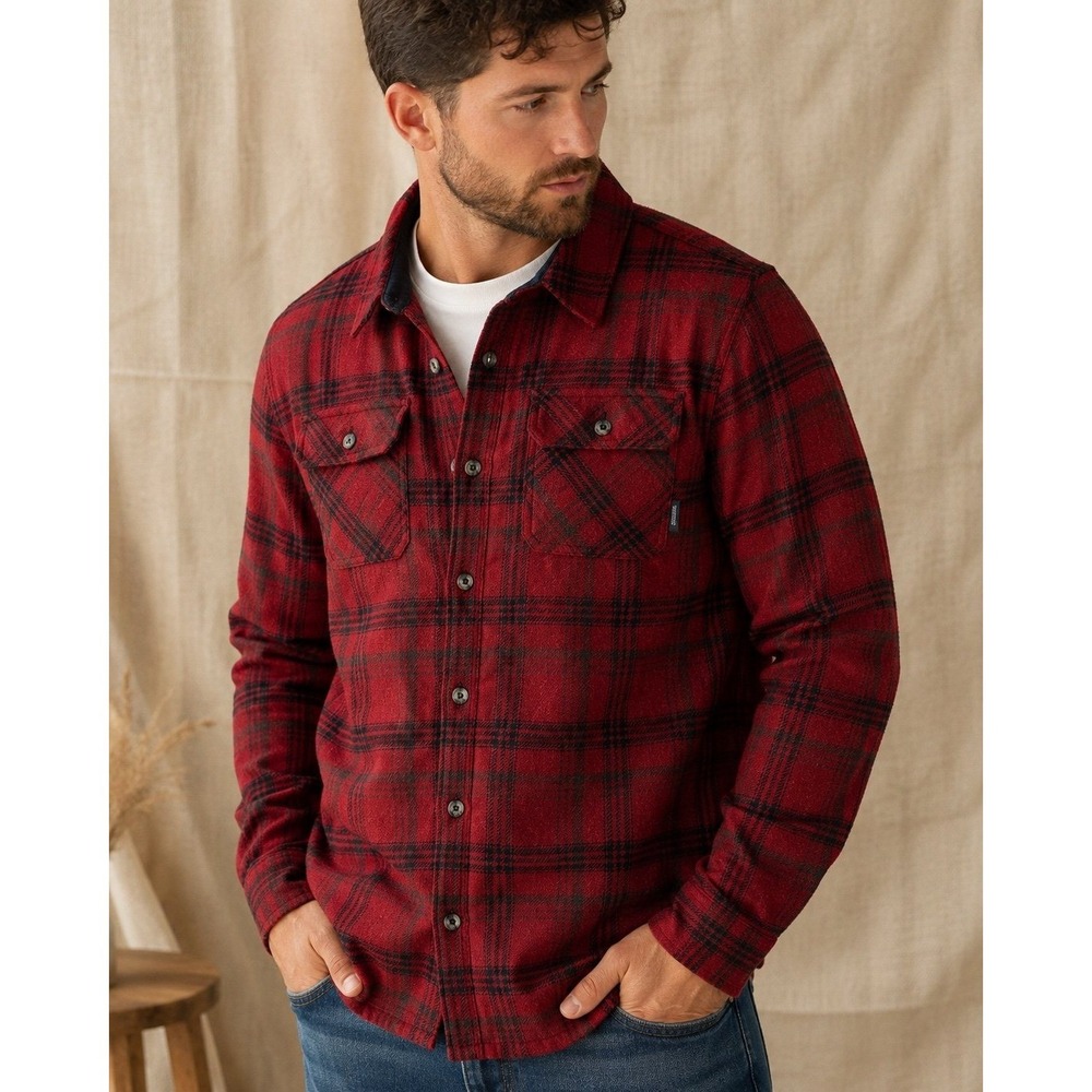 Colorado Clothing Men's M Red Black Plaid Flannel Shirt Jacket Shacket